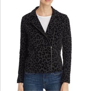 Majestic Filatures Stretch Jersey Knit Leopard Moto Biker Jacket